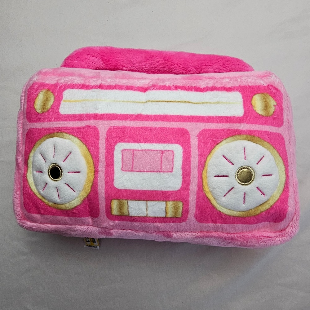FAO Schwarz Rock & Glam BoomBox Radio 11" Pink & Gold Retro Plush Pillow NWOT